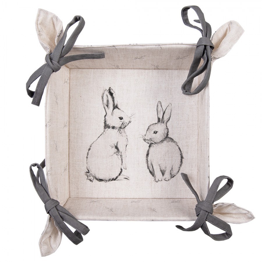 Béžový textilní košík na pečivo s králíčkem Bunny Buddies - 35*35*8 cm Clayre & Eef Béžový textilní košík na pečivo s králíčkem Bunny Buddies - 35*35*8 cm Clayre & Eef