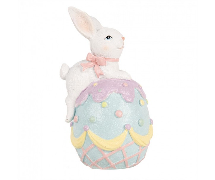 Dekorace králík s mašlí na modrém vajíčku - 9*9*17 cm Clayre & Eef
