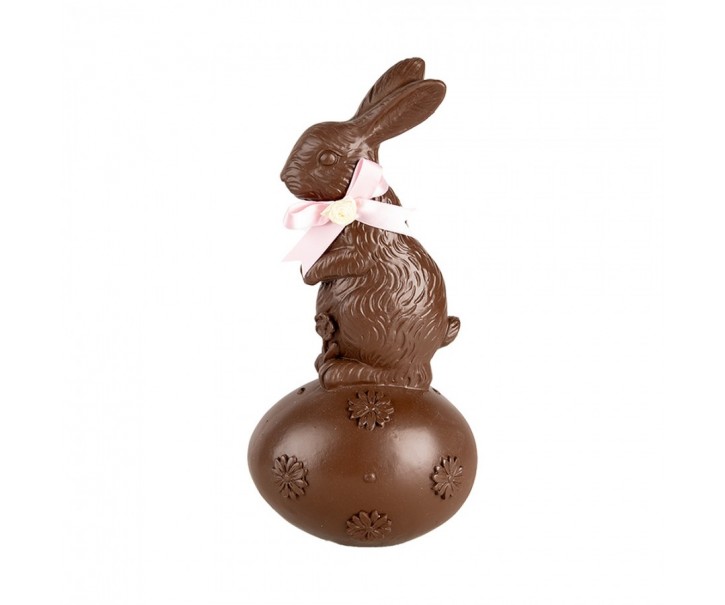 Dekorace čokoládový králík na vajíčku s mašlí - 12*10*25 cm Clayre & Eef