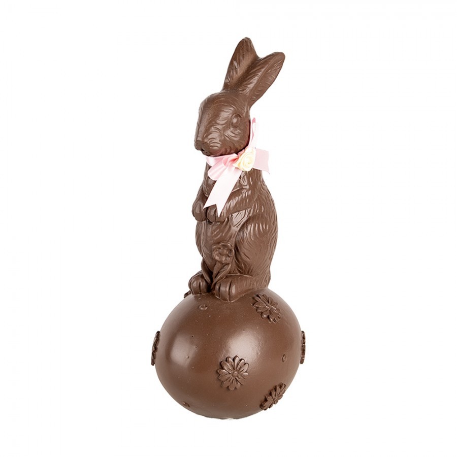 Dekorace čokoládový králík na vajíčku s mašlí - 12*10*25 cm Clayre & Eef Dekorace čokoládový králík na vajíčku s mašlí - 12*10*25 cm Clayre & Eef