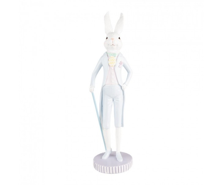 Dekorace bílý králík elegán v pastelově modrém obleku - Ø 10*40 cm Clayre & Eef