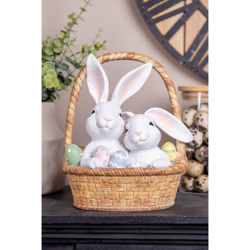 Dekorace králíci v košíčku s vajíčky - 17*13*20 cm Clayre & Eef Dekorace králíci v košíčku s vajíčky - 17*13*20 cm Clayre & Eef