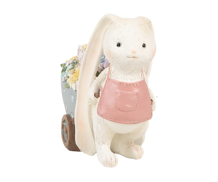 Dekorace zajíček vezoucí vozík s květinami - 11*6*10 cm Clayre & Eef