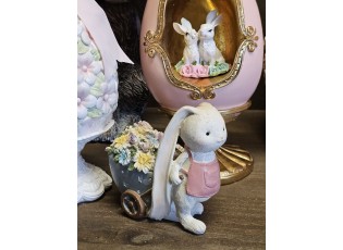 Dekorace zajíček vezoucí vozík plný květin - 11*6*10 cm