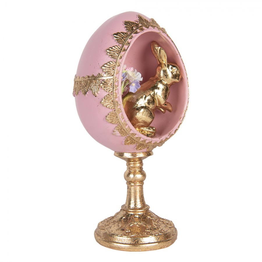 Zlato-růžová dekorace králík ve vajíčku na podstavci - 11*10*21 cm Clayre & Eef Zlato-růžová dekorace králík ve vajíčku na podstavci - 11*10*21 cm Clayre & Eef