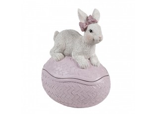 Dekorace šperkovnice králík s mašlí na růžovém vajíčku - 9*13*16 cm