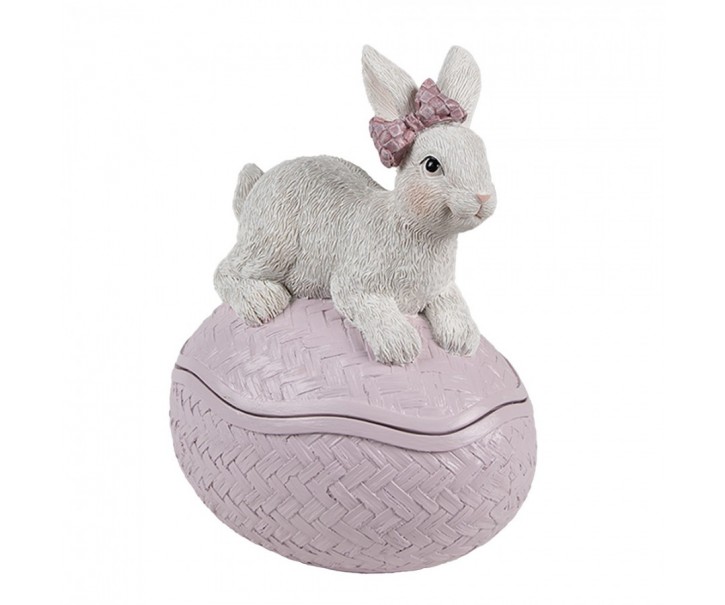 Dekorace králík s mašlí na růžovém vajíčku - 9*13*16 cm Clayre & Eef