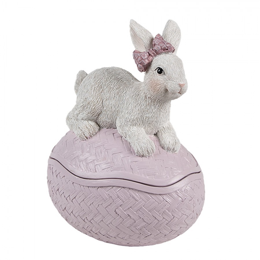 Dekorace králík s mašlí na růžovém vajíčku - 9*13*16 cm