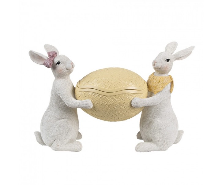 Dekorace šperkovnice králíci nesoucí žluté vajíčko - 29*10*18 cm Clayre & Eef