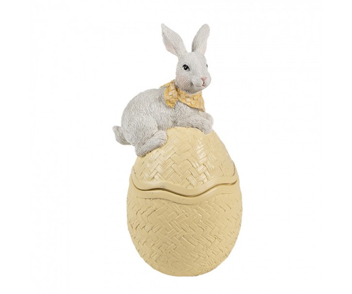 Dekorace šperkovnice králík s mašlí na žlutém vajíčku - 11*10*20 cm Clayre & Eef