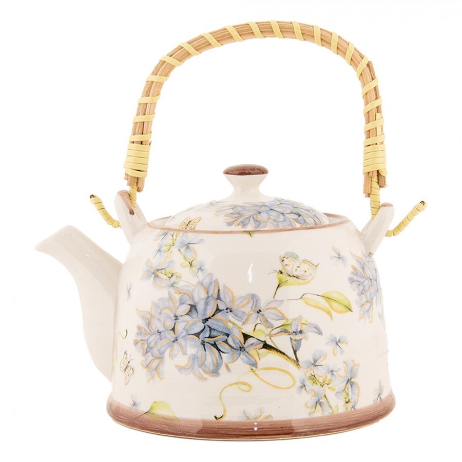 Krémová konvička s modrými květy a se sítkem - 18*14*12 cm / 800 ml Clayre & Eef Krémová konvička s modrými květy a se sítkem - 18*14*12 cm / 800 ml Clayre & Eef