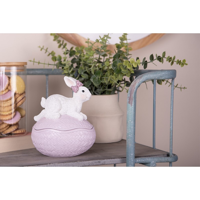 Dekorace šperkovnice králík s mašlí na růžovém vajíčku - 9*13*16 cm Clayre & Eef Dekorace šperkovnice králík s mašlí na růžovém vajíčku - 9*13*16 cm Clayre & Eef