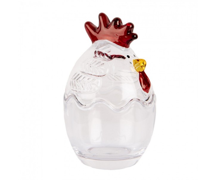 Transparentní skleněná dóza s víkem ve tvaru slepičky Chicken - ⌀ 6*9 cm Clayre & Eef