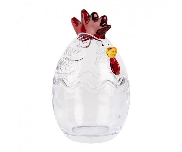 Transparentní skleněná dóza s víkem ve tvaru slepičky Chicken - Ø 8*14 cm Clayre & Eef