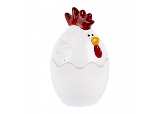 Bílá skleněná dóza s víkem ve tvaru slepičky Chicken - Ø 6*9 cm