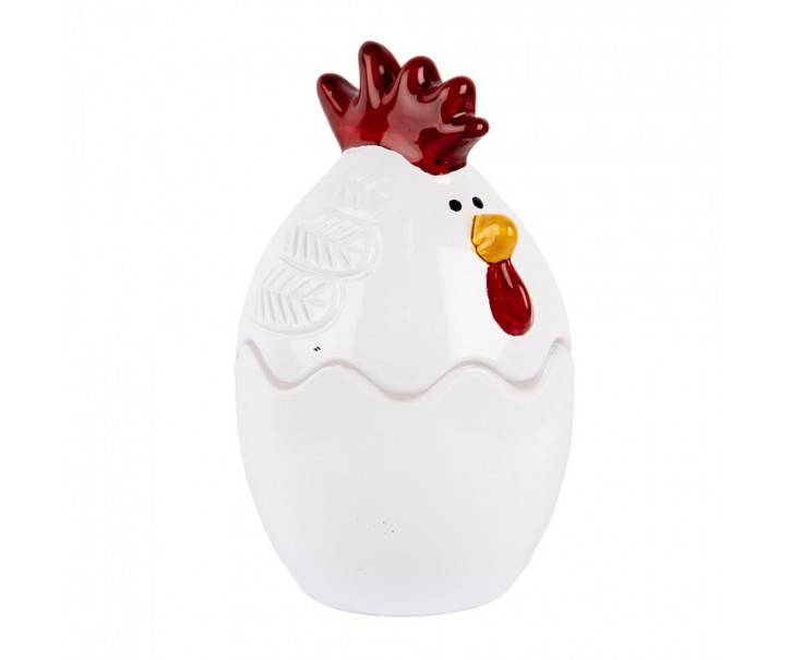 Bílá skleněná dóza s víkem ve tvaru slepičky Chicken Clayre & Eef