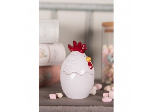 Bílá skleněná dóza s víkem ve tvaru slepičky Chicken - Ø 6*9 cm