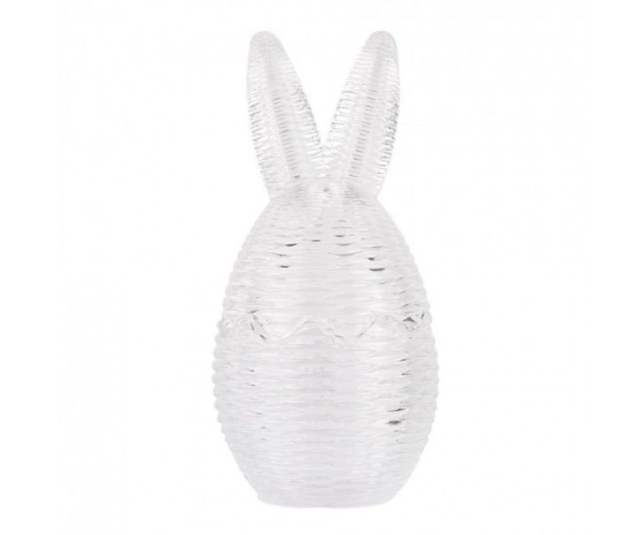 Skleněná dóza s víkem vajíčko s oušky proutěný design - Ø 8*17 cm Clayre & Eef