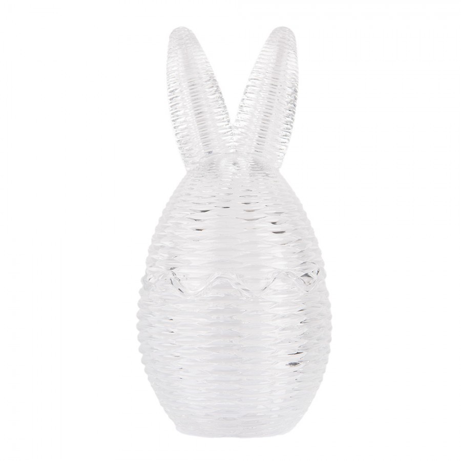 Skleněná dóza s víkem vajíčko s oušky proutěný design - Ø 8*17 cm