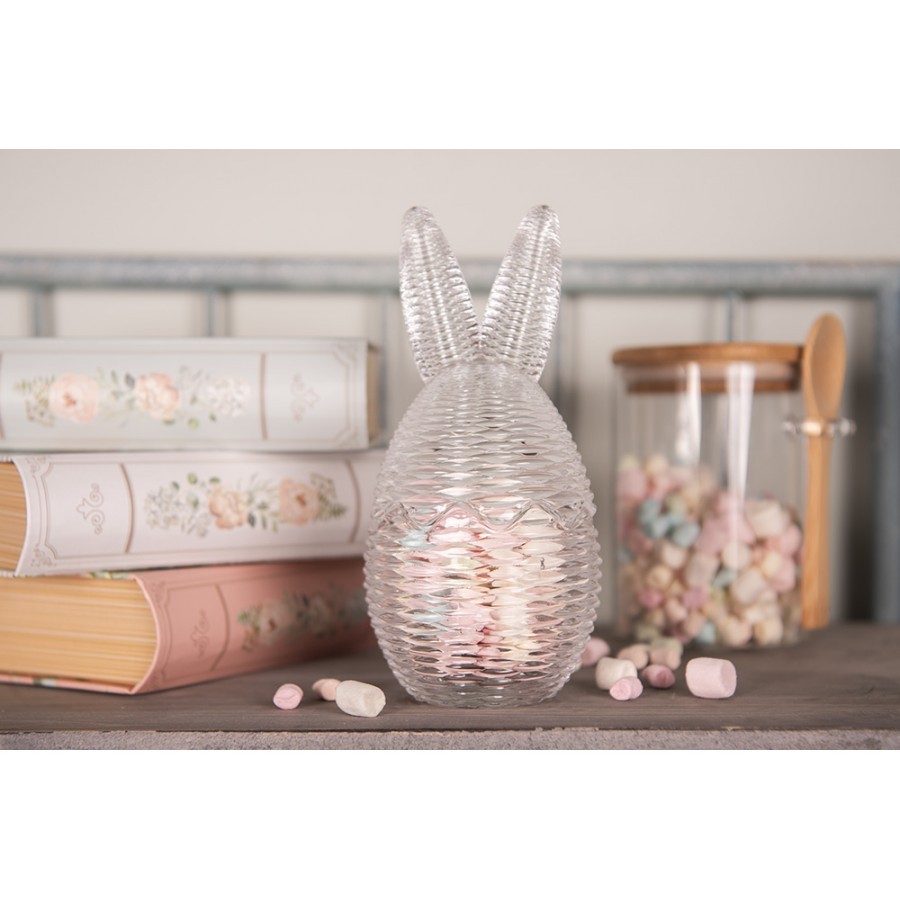 Skleněná dóza s víkem vajíčko s oušky proutěný design - Ø 8*17 cm Clayre & Eef Skleněná dóza s víkem vajíčko s oušky proutěný design - Ø 8*17 cm Clayre & Eef