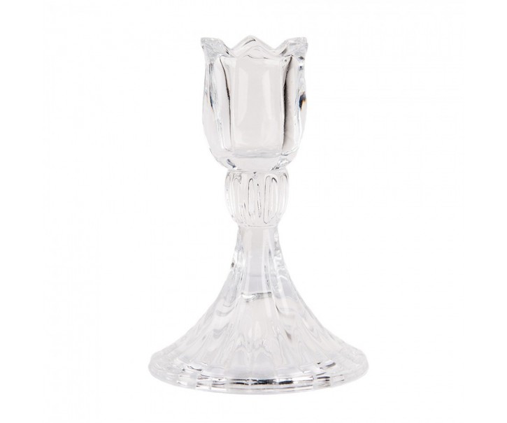 Transparentní skleněný svícen na úzkou svíčku ve tvaru tulipánu - Ø 8*12 cm Clayre & Eef