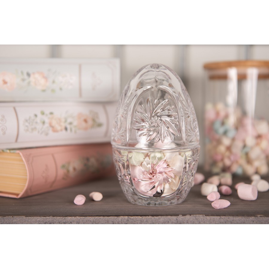 Skleněná dóza s víkem ve tvaru vejce – Ø 8*12 cm Clayre & Eef Skleněná dóza s víkem ve tvaru vejce – Ø 8*12 cm Clayre & Eef