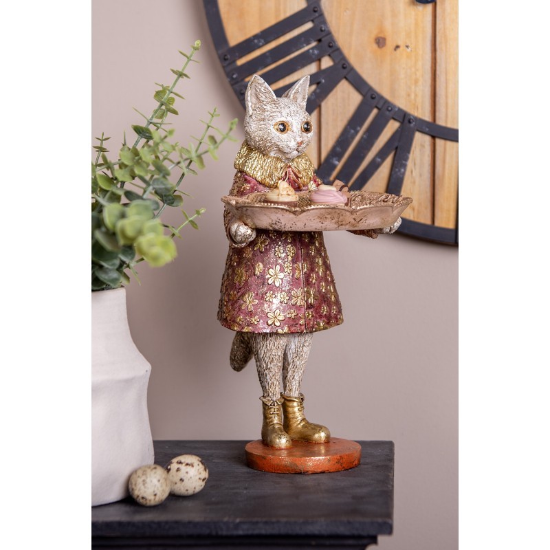 Dekorace figurka kočka s podnosem a zlatou patinou - 16*14*27 cm Clayre & Eef Dekorace figurka kočka s podnosem a zlatou patinou - 16*14*27 cm Clayre & Eef
