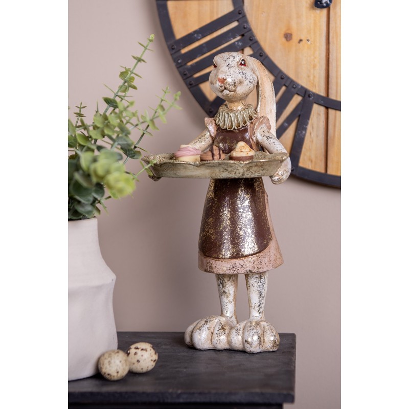 Dekorace figurka zajíc s podnosem a zlatou patinou - 15*15*29 cm Clayre & Eef Dekorace figurka zajíc s podnosem a zlatou patinou - 15*15*29 cm Clayre & Eef