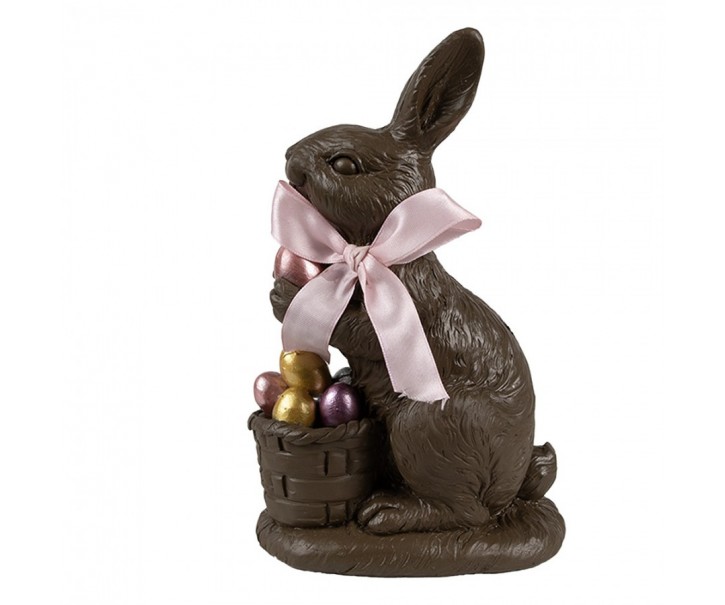 Dekorace čokoládavá figurka králík s barevnými vajíčky - 13*9*22 cm Clayre & Eef