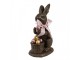 Dekorace čokoládavá figurka králík s barevnými vajíčky - 13*9*22 cm Clayre & Eef