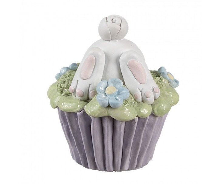 Dekorace fialový muffin s vystrčeným zadečkem králíčka - Ø 11*12 cm Clayre & Eef