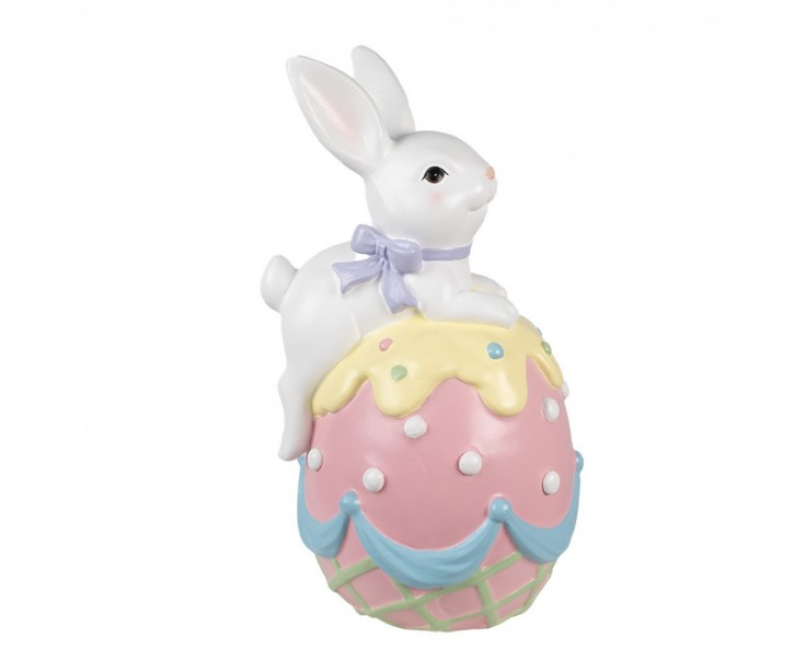 Dekorace socha bílý králík na barevné kraslici - 32*28*55 cm Clayre & Eef