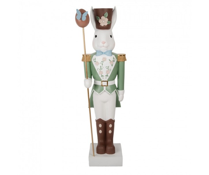 Bílo-zelená dekorace socha králík držící vajíčko XL - 28*23*96 cm Clayre & Eef
