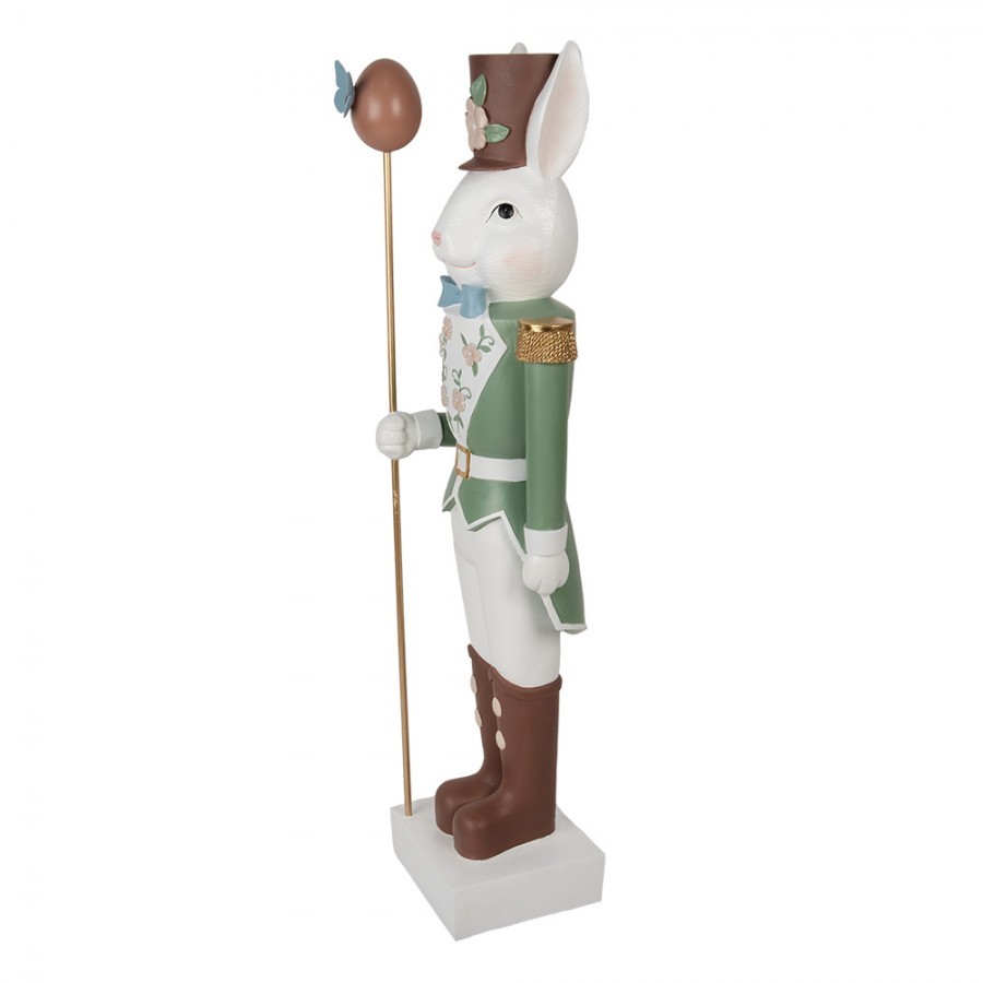 Bílo-zelená dekorace socha králík držící vajíčko XL - 28*23*96 cm Clayre & Eef Bílo-zelená dekorace socha králík držící vajíčko XL - 28*23*96 cm Clayre & Eef