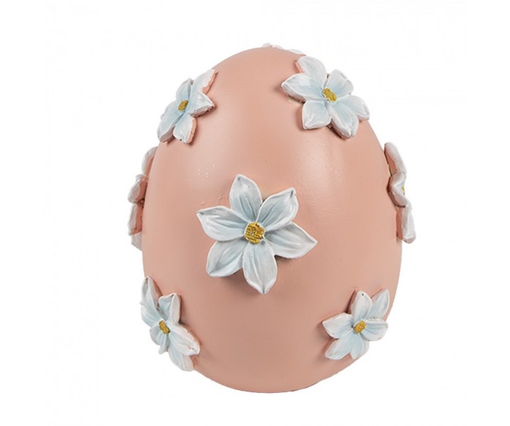 Dekorace růžové vajíčko s bílými květy - Ø 11*13 cm Clayre & Eef