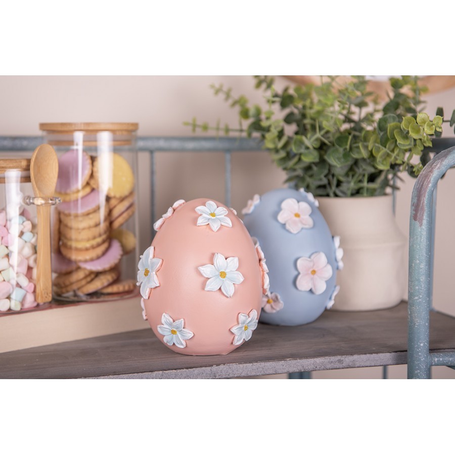 Dekorace růžové vajíčko s bílými květy - Ø 11*13 cm Clayre & Eef Dekorace růžové vajíčko s bílými květy - Ø 11*13 cm Clayre & Eef