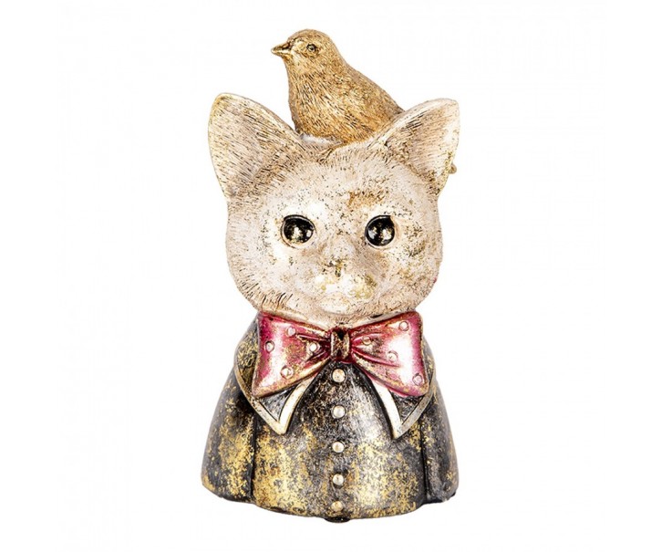Dekorace socha busta kočka se zlatým ptáčkem - 11*9*18 cm Clayre & Eef