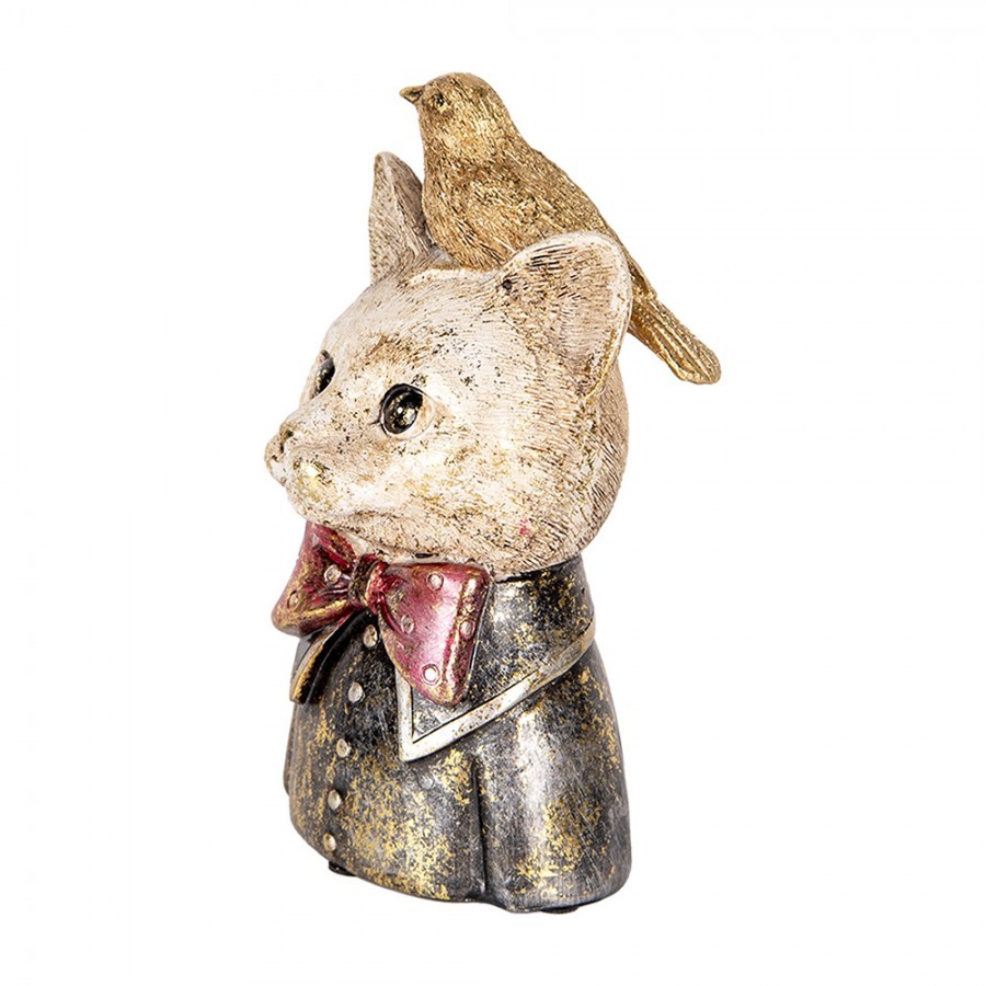Dekorace socha busta kočka se zlatým ptáčkem - 11*9*18 cm Clayre & Eef Dekorace socha busta kočka se zlatým ptáčkem - 11*9*18 cm Clayre & Eef