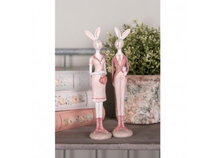 Dekorace králičí žena v růžových šatech a s kabelkou - 4*4*22 cm