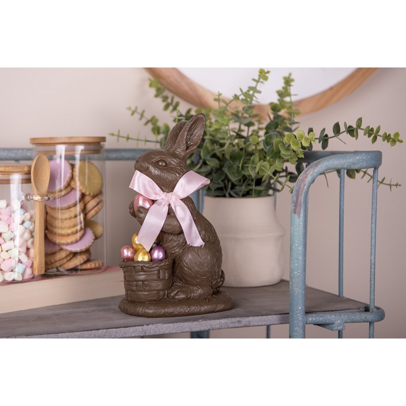 Dekorace čokoládavá figurka králík s barevnými vajíčky - 13*9*22 cm Clayre & Eef Dekorace čokoládavá figurka králík s barevnými vajíčky - 13*9*22 cm Clayre & Eef