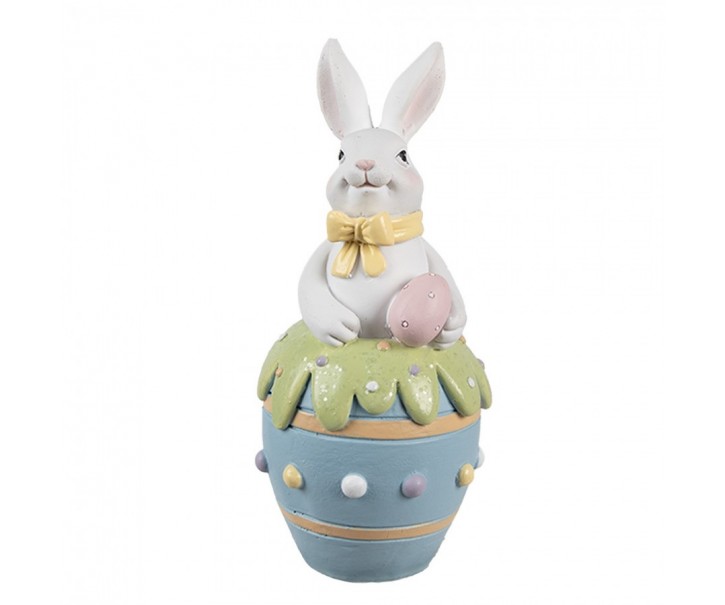 Jarní dekorace králíček s květy v modrém vajíčku - Ø 7*16 cm Clayre & Eef