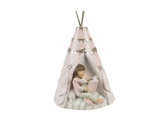 Dekorace kasička děvčátko s králíčkem ve stanu - 13*13*19 cm