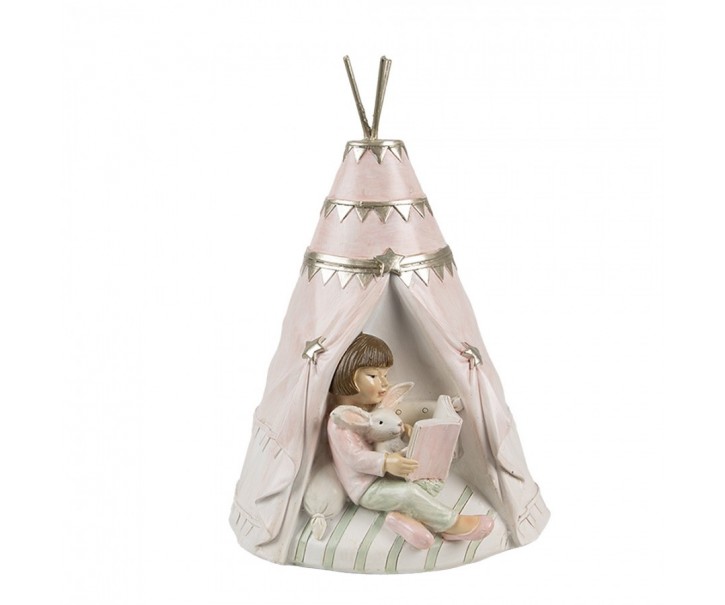 Dekorace děvčátko s králíčkem ve stanu - 13*13*19 cm Clayre & Eef