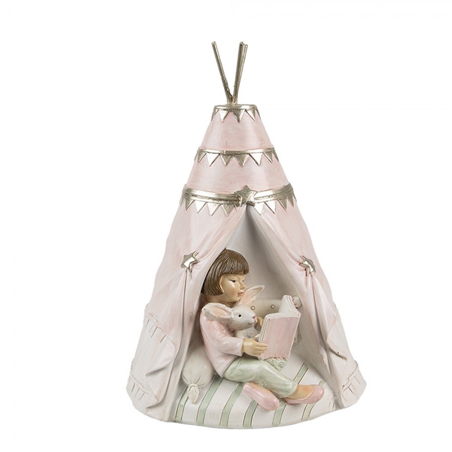 Dekorace děvčátko s králíčkem ve stanu - 13*13*19 cm