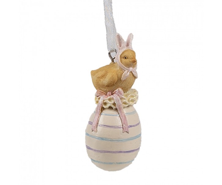 Béžová závěsná dekorace kuřátko králíček na vajíčku - 3*3*7 cm Clayre & Eef