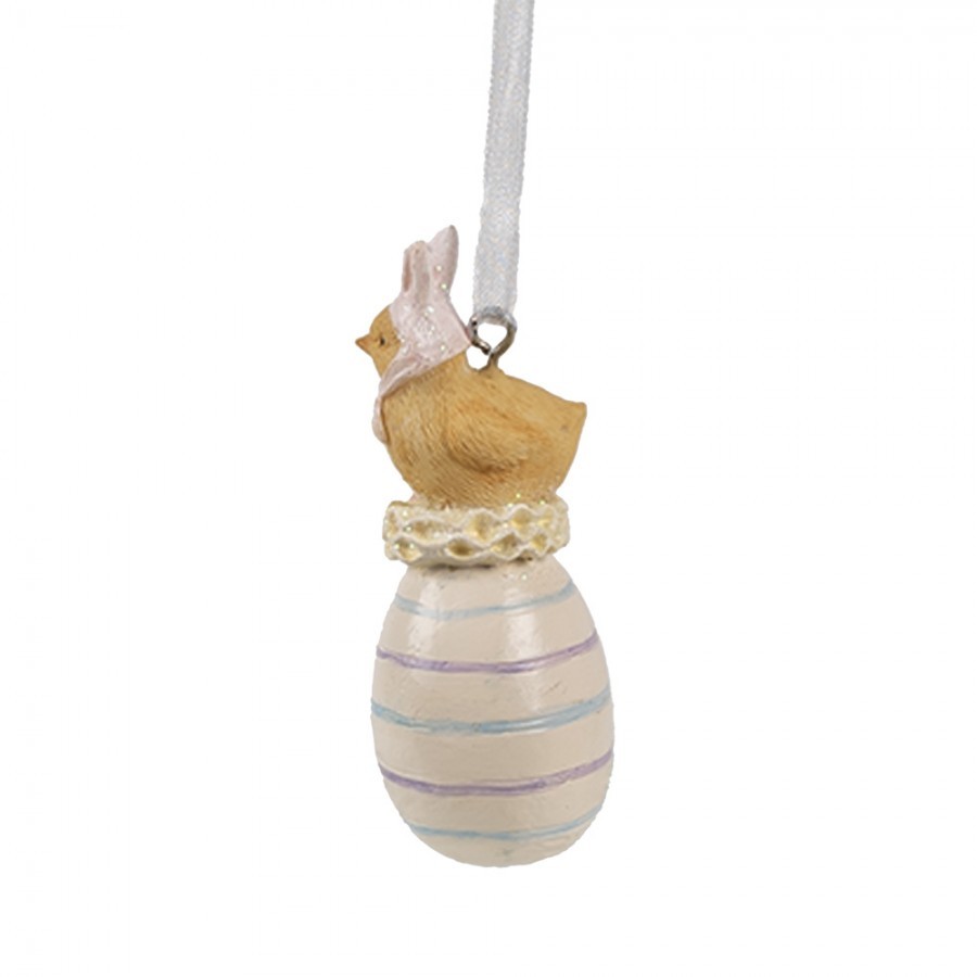 Béžová závěsná dekorace kuřátko králíček na vajíčku - 3*3*7 cm Clayre & Eef Béžová závěsná dekorace kuřátko králíček na vajíčku - 3*3*7 cm Clayre & Eef