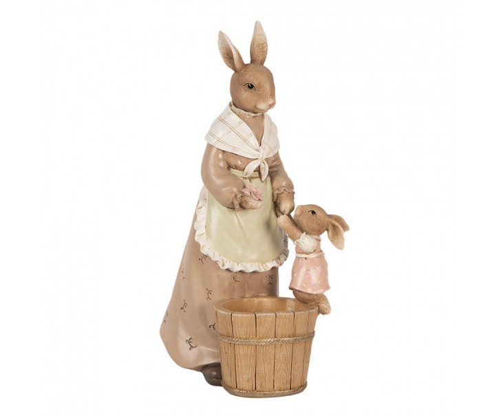 Dekorace králičí žena v šatech s malým králíčkem - 13*10*24 cm Clayre & Eef