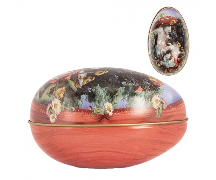 Červená plechová dóza ve tvaru vajíčka s králíčky Easter Egg - 7*11*7 cm Clayre & Eef
