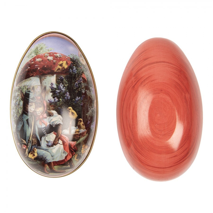 Červená plechová dóza ve tvaru vajíčka s králíčky Easter Egg - 7*11*7 cm Clayre & Eef Červená plechová dóza ve tvaru vajíčka s králíčky Easter Egg - 7*11*7 cm Clayre & Eef