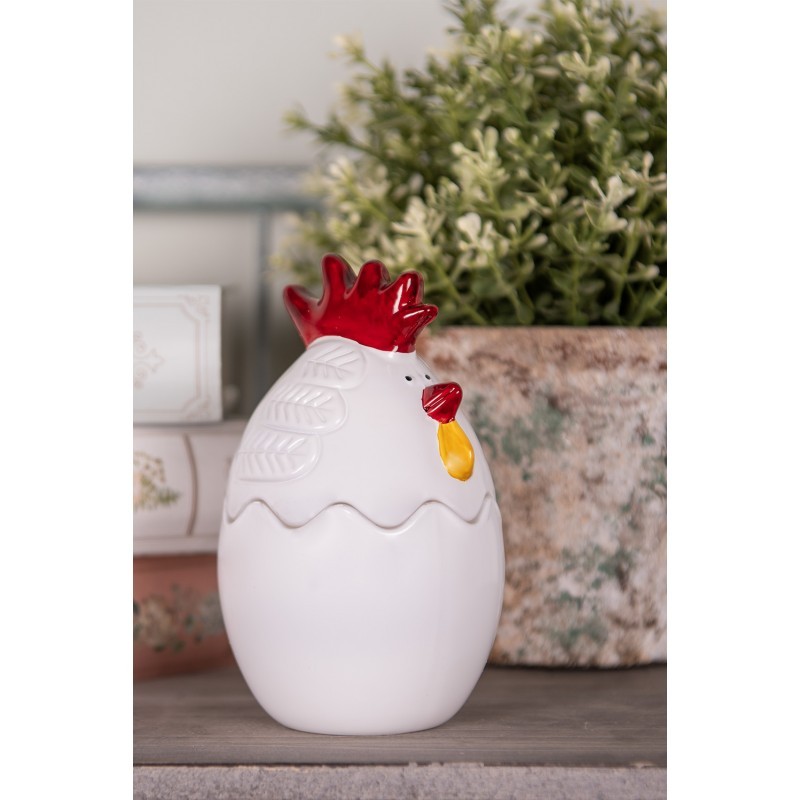 Bílá skleněná dóza s víkem ve tvaru slepičky Chicken - Ø 8*14 cm Clayre & Eef Bílá skleněná dóza s víkem ve tvaru slepičky Chicken - Ø 8*14 cm Clayre & Eef